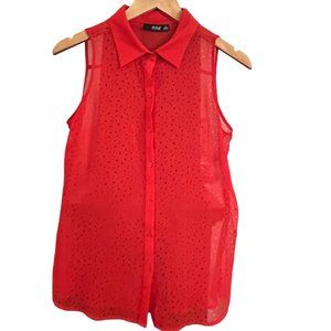 a.n.a. Dressy Sleeveless Blouse Sheer Red Fabric Size Small